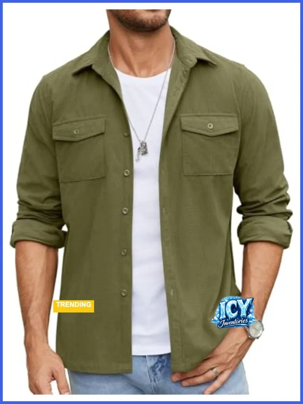 Men's Waffle Button Down Shirt Jacket Lightweight Overshirt with Flap Pockets